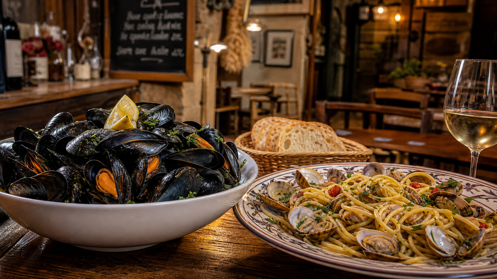 Impepata di cozze e Spaghetti alle pevarasse